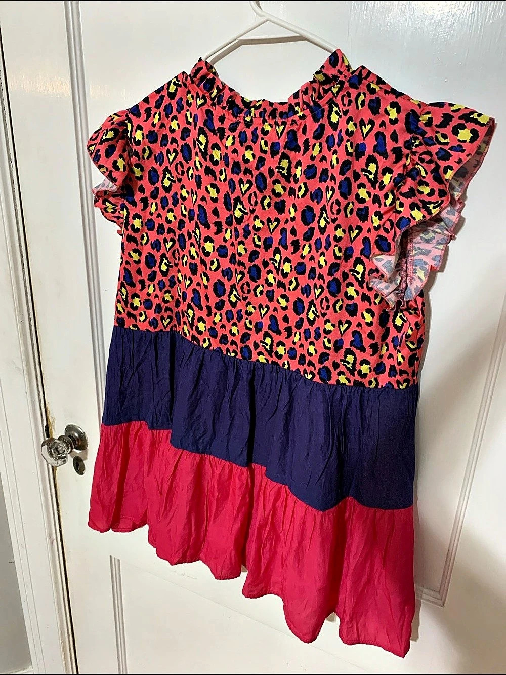 NWT Sunshine & Rodeos Colorful Leopard Print Ruffle Blouse - Picture 3 of 4